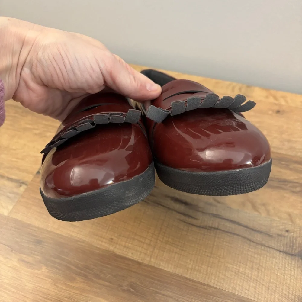 FitFlop Fringey Sneakerloafer Patent Leather Slip On Penny Loafers Deep Red - Picture 4 of 8